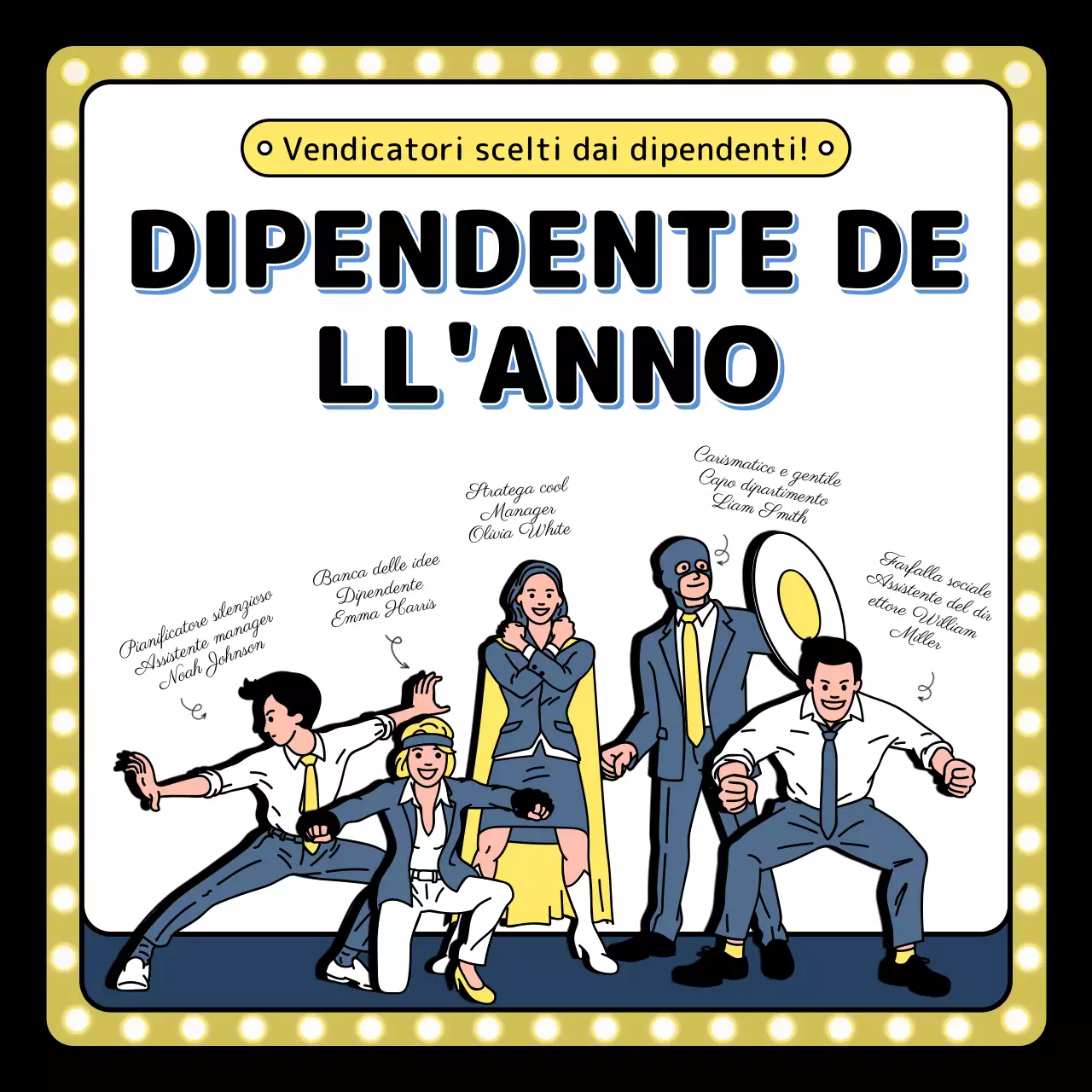 Illustrazione dell'evento di fine anno in giallo blu nero