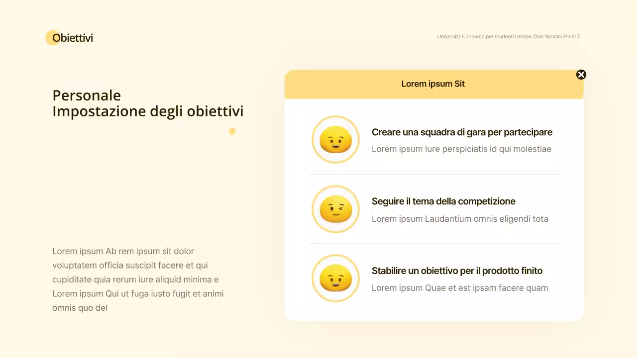 Orientamento al club del concetto di sorriso giallo e bianco