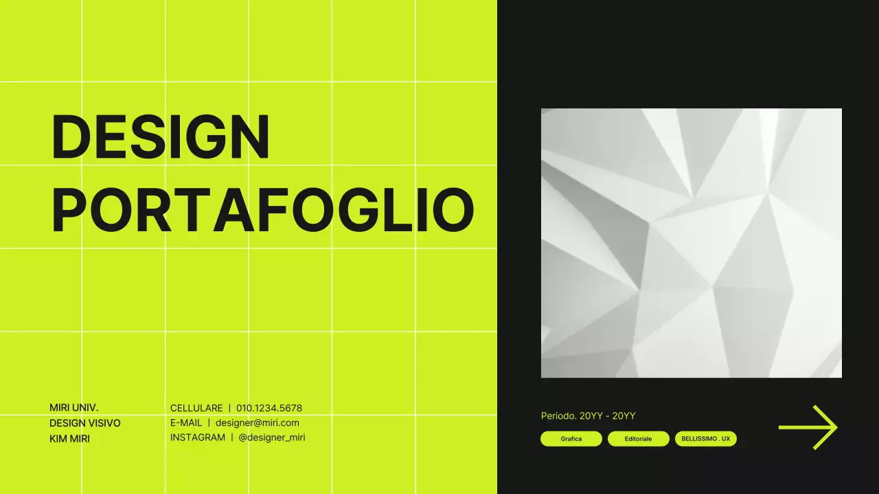 Portafoglio per designer con concetto di griglia in verde lime e nero