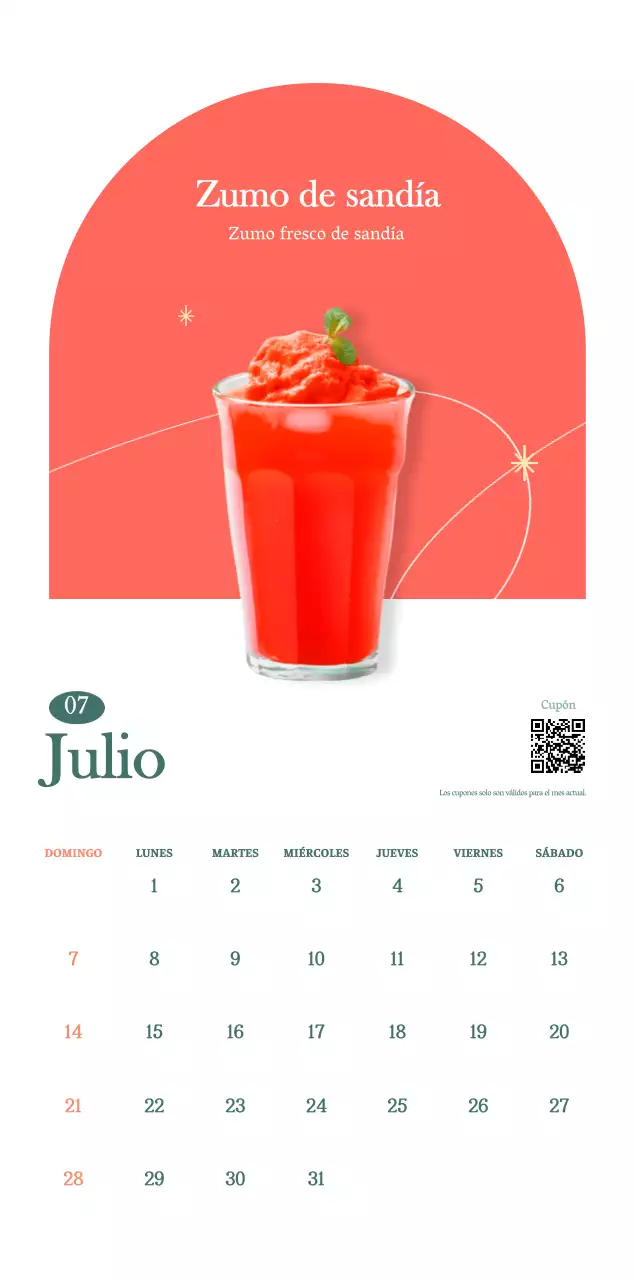 Calendario de cafés con recomendaciones de bebidas del mes