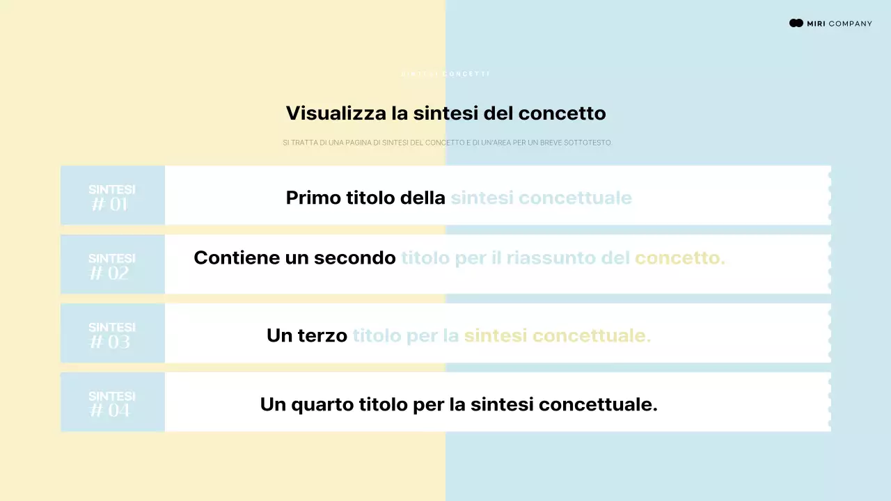 Presentazione introduttiva con un elemento umano che punta su uno spazio azzurro e giallo