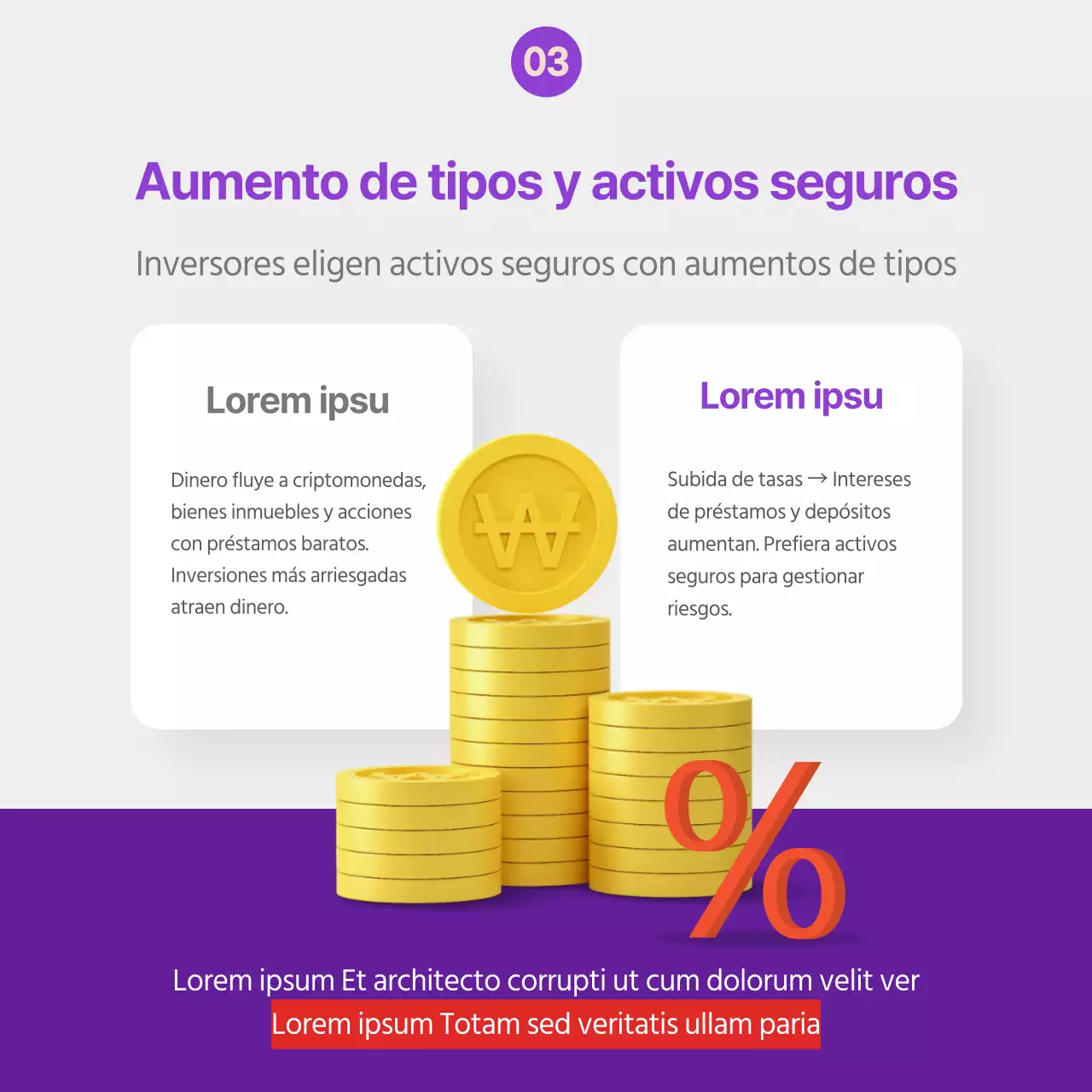 Información sobre la subida de tipos en tonos morados y rojos