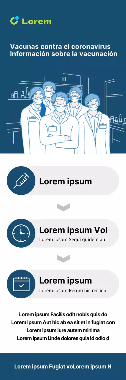 Coronavirus Vaccination X-banner con cuadros infográficos e ilustraciones en tonos azul marino