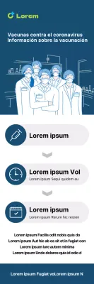 Coronavirus Vaccination X-banner con cuadros infográficos e ilustraciones en tonos azul marino