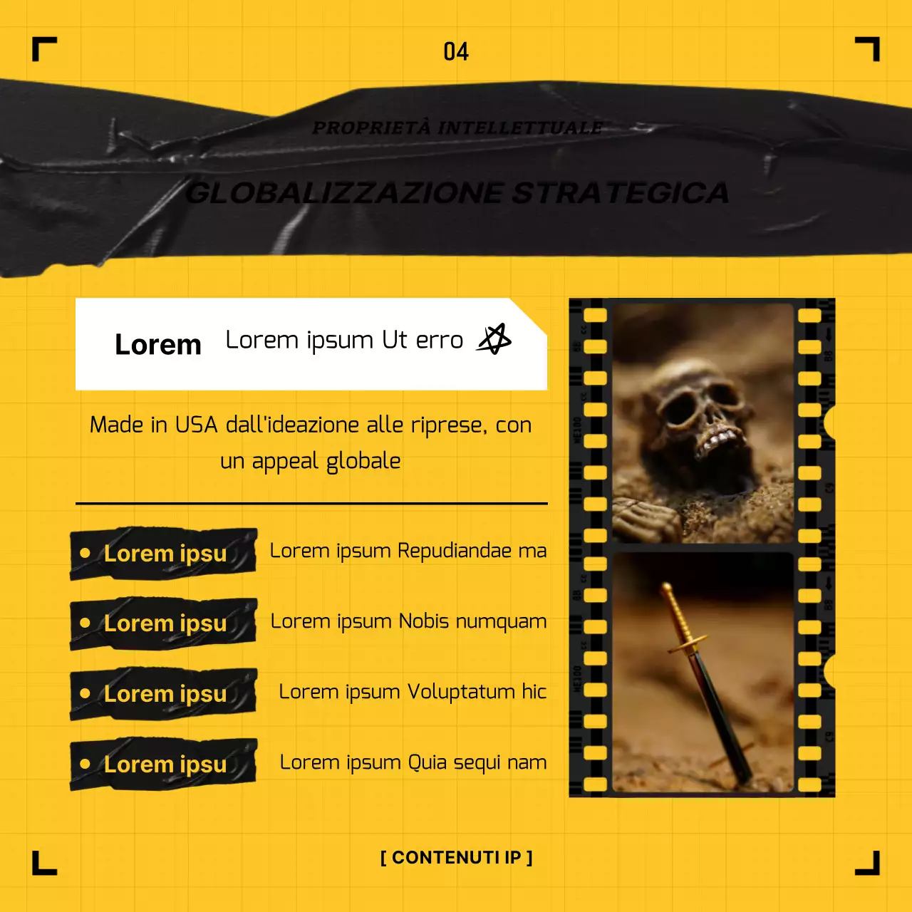 Concetto di videocassetta gialla e nera Copyright IP