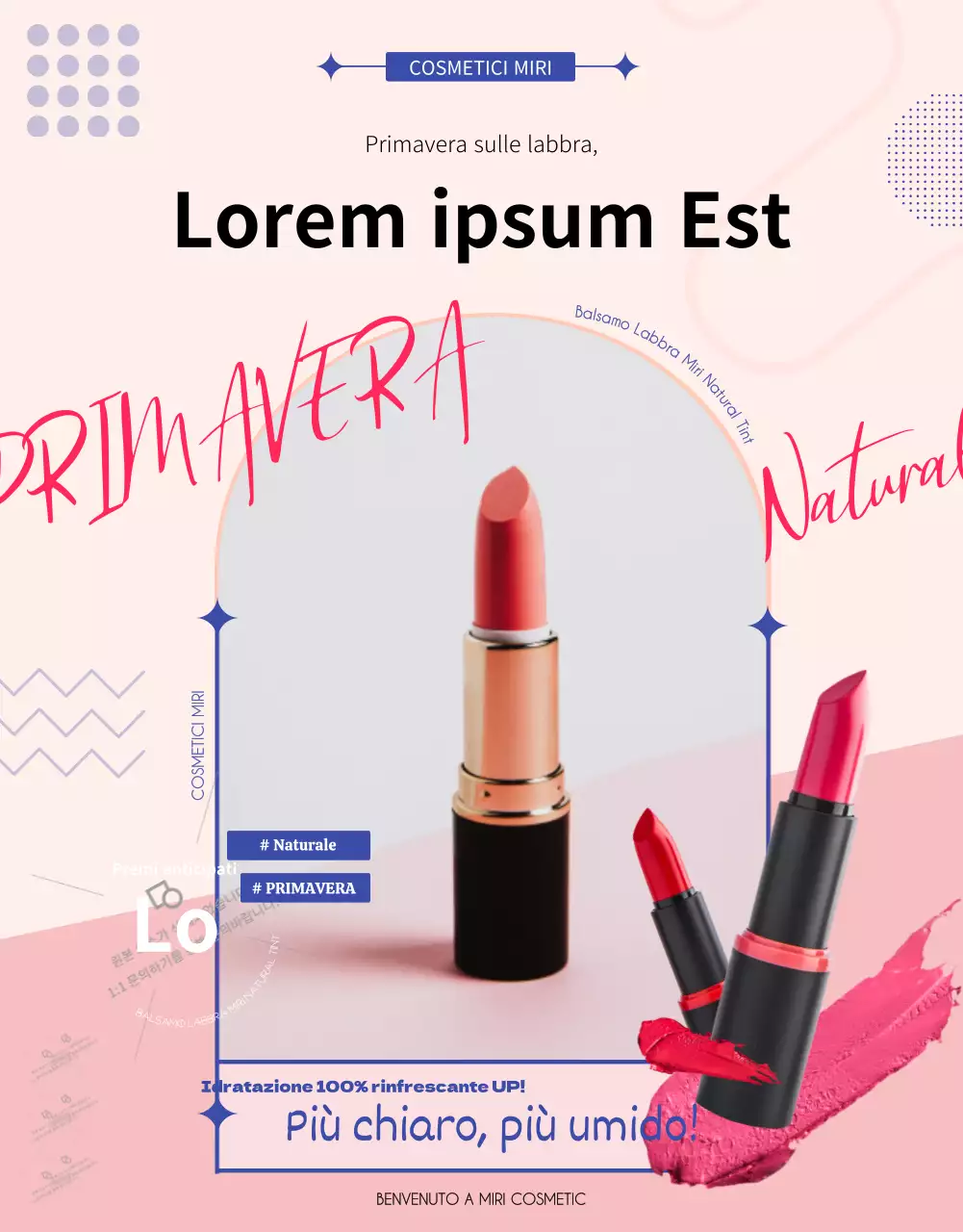 Pubblicità di cosmetici luminosi con rossetto rosa