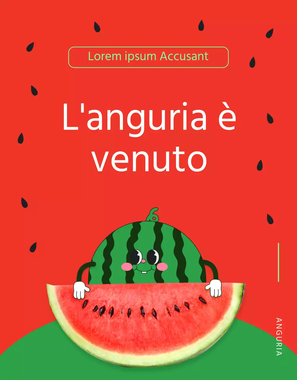 Promuovere un centro commerciale che vende angurie tropicali di colore rosso e verde.