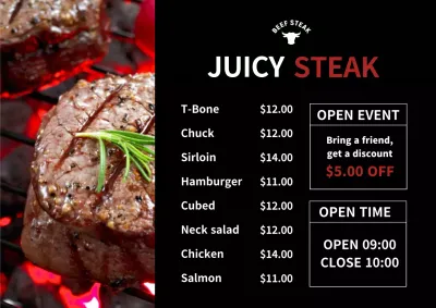 Black Modern Steak Menu Poster