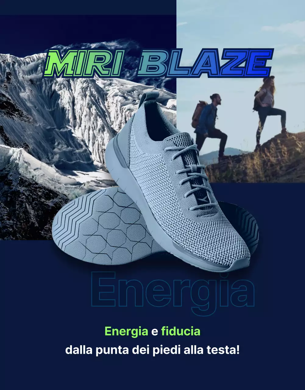 Sneakers outdoor sportive e resistenti in colori navy e fluorescenti