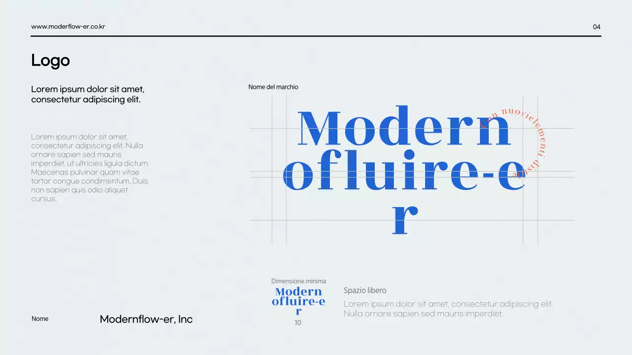 Una presentazione pulita della guida al marchio in rosso e blu