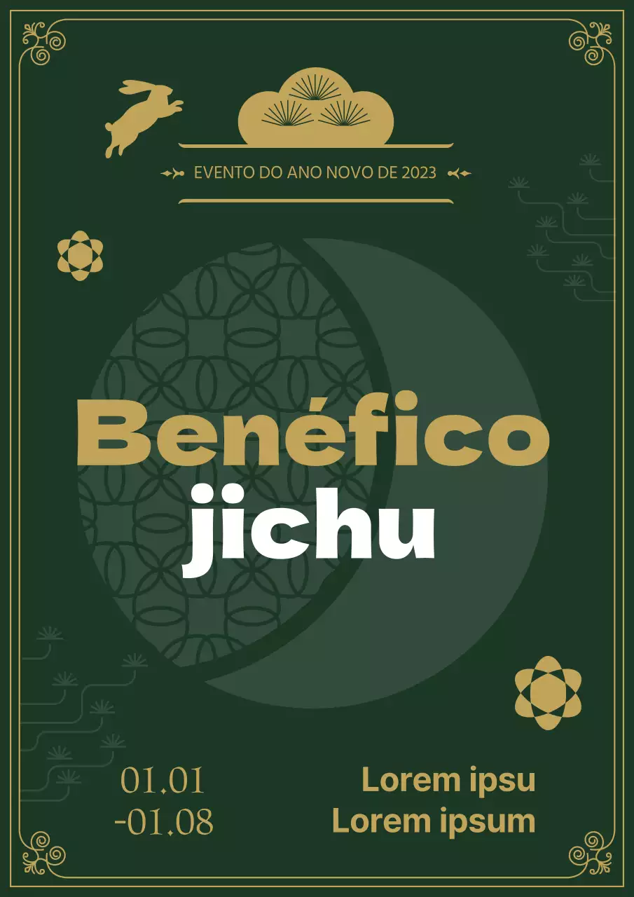 Cartaz de Ano Novo em verde e dourado