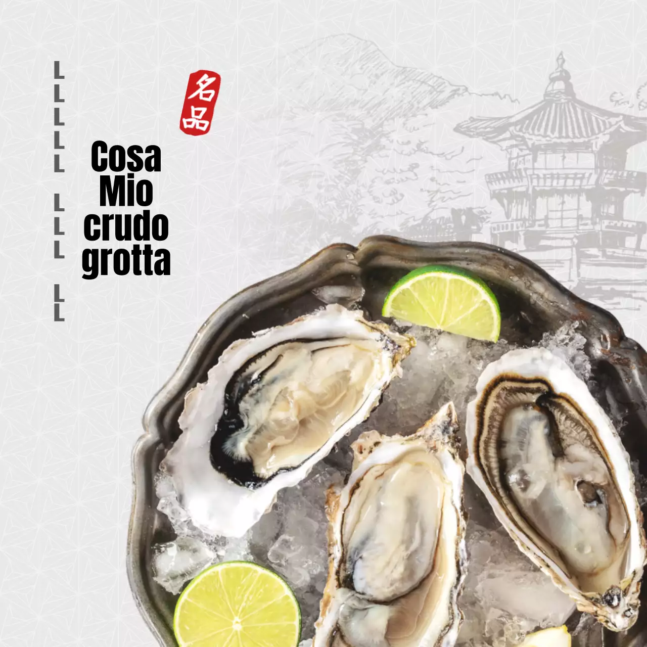 Ostriche fresche in grigio e giallo con un concept coreano