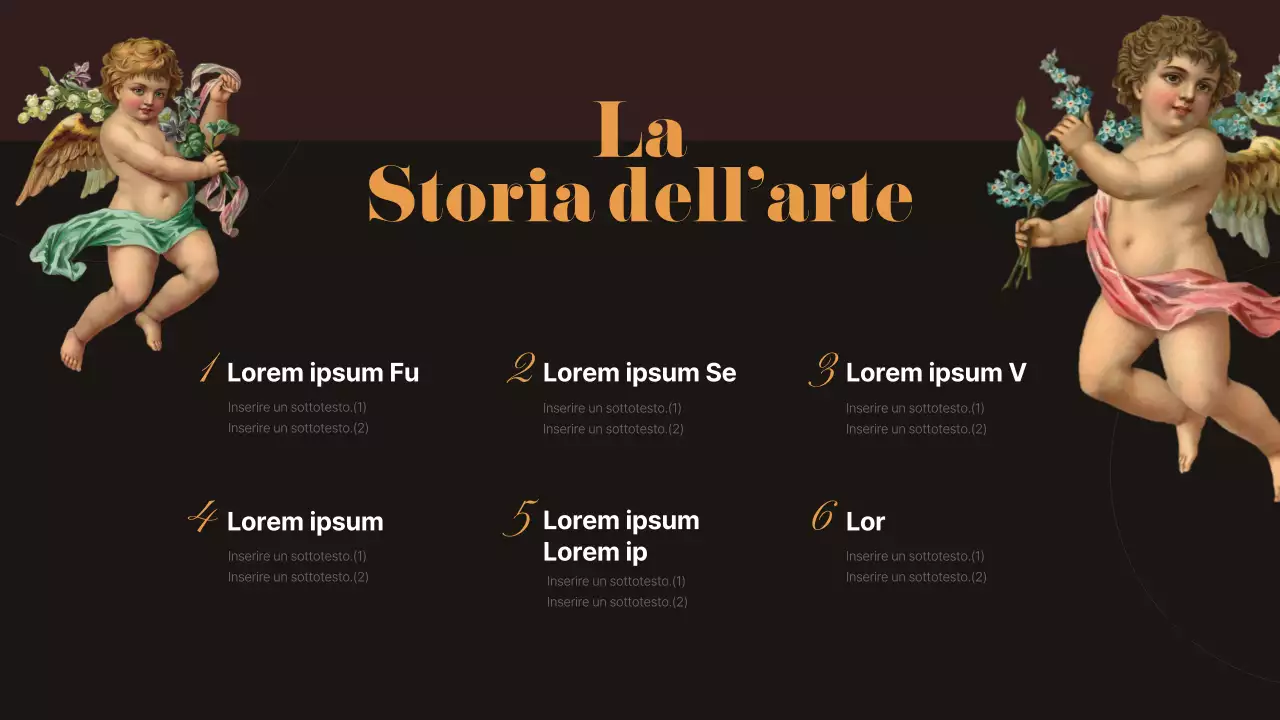 Infografica di capolavori antichi in nero e marrone