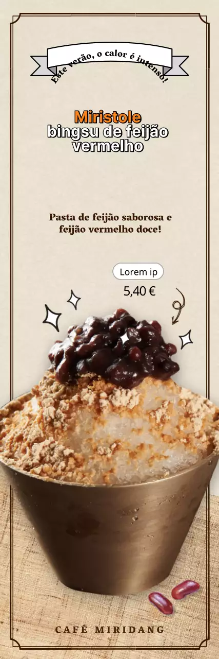 Cartaz de menu de café com leite de feijão vermelho castanho e bege brilhante