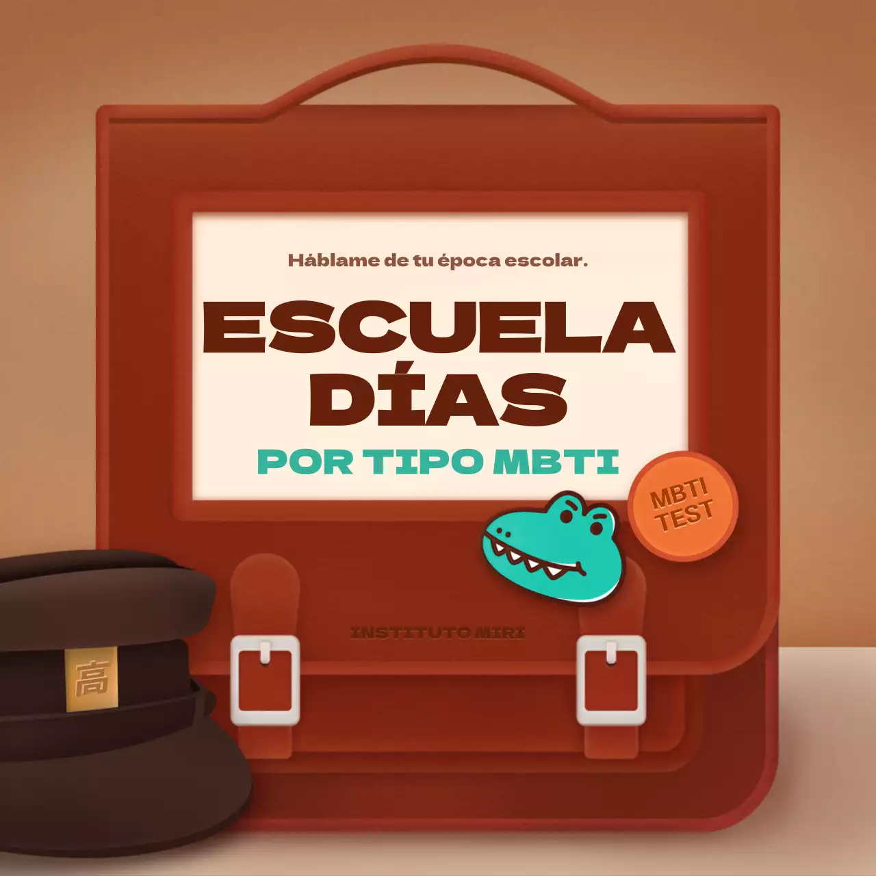 Pruebas de maquetas de concepto de mochila escolar retro marrón y verde