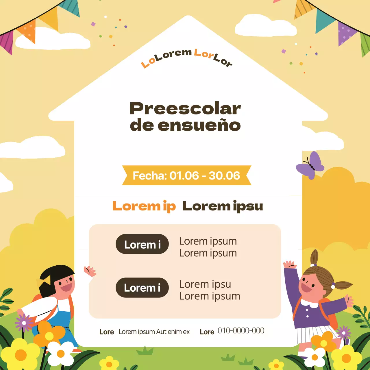 Amarillo ilustración lindo jardín de infantes promoción de la contratación