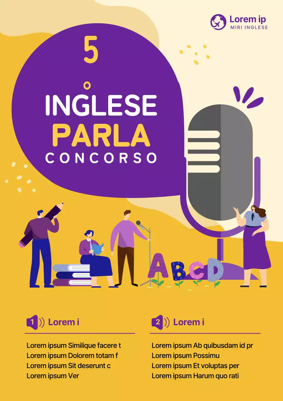 Illustrazioni per gli studenti in viola e guida gialla al concorso di lingua inglese