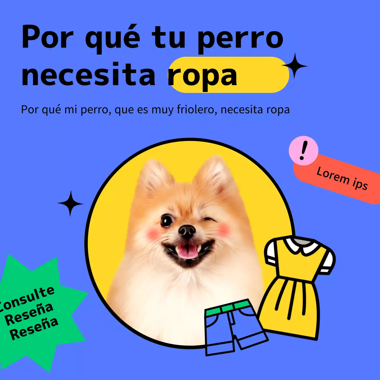 Azul y amarillo rosa perro ropa plantilla de medios sociales