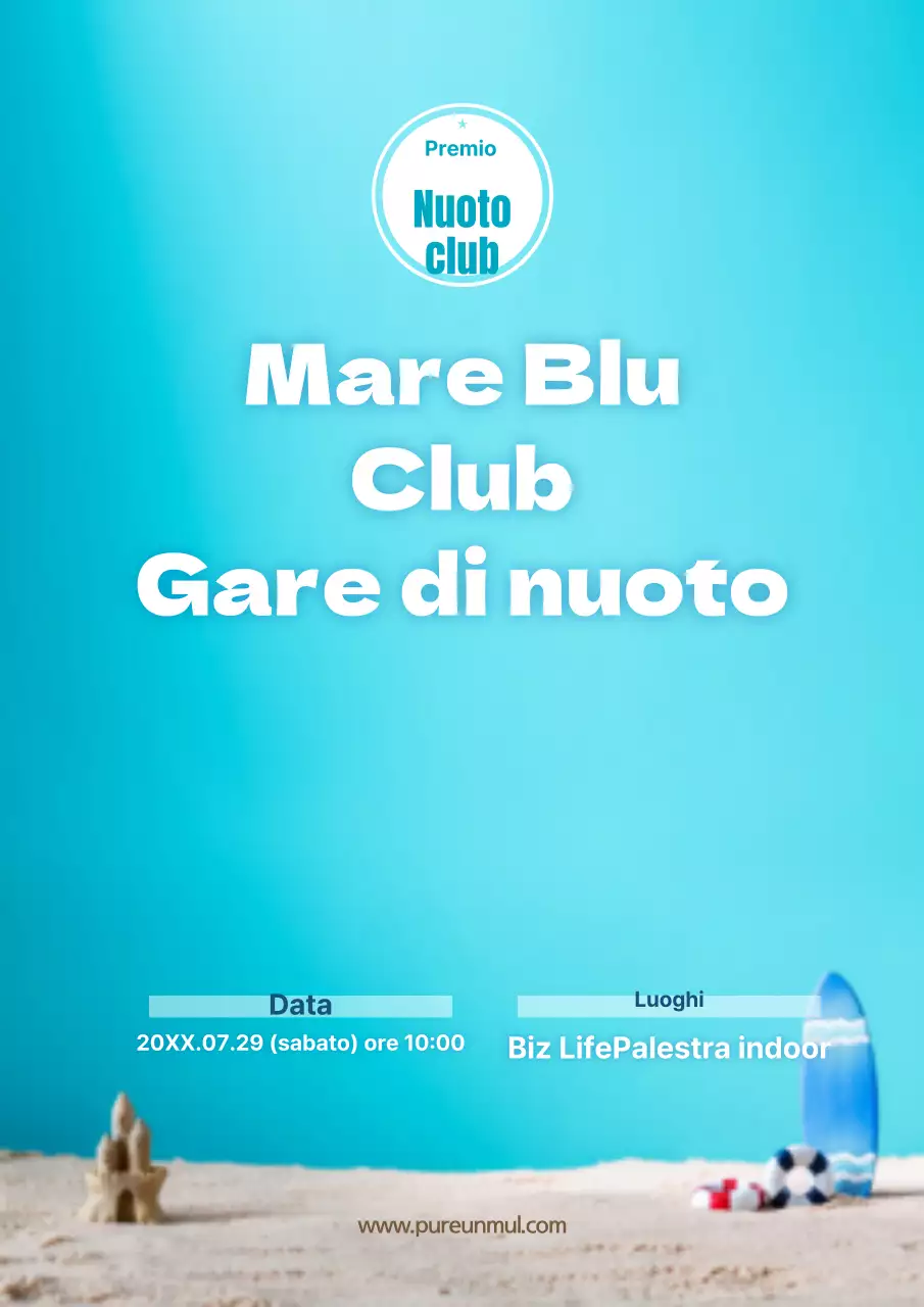 Promuovete il raduno del vostro club di nuoto con una foto della spiaggia blu