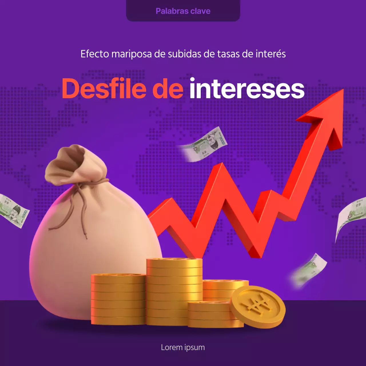 Información sobre la subida de tipos en tonos morados y rojos