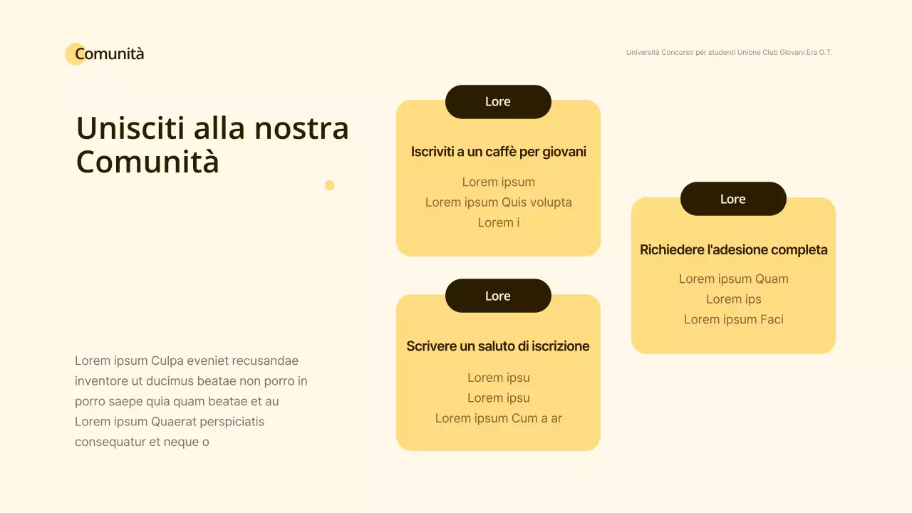 Orientamento al club del concetto di sorriso giallo e bianco