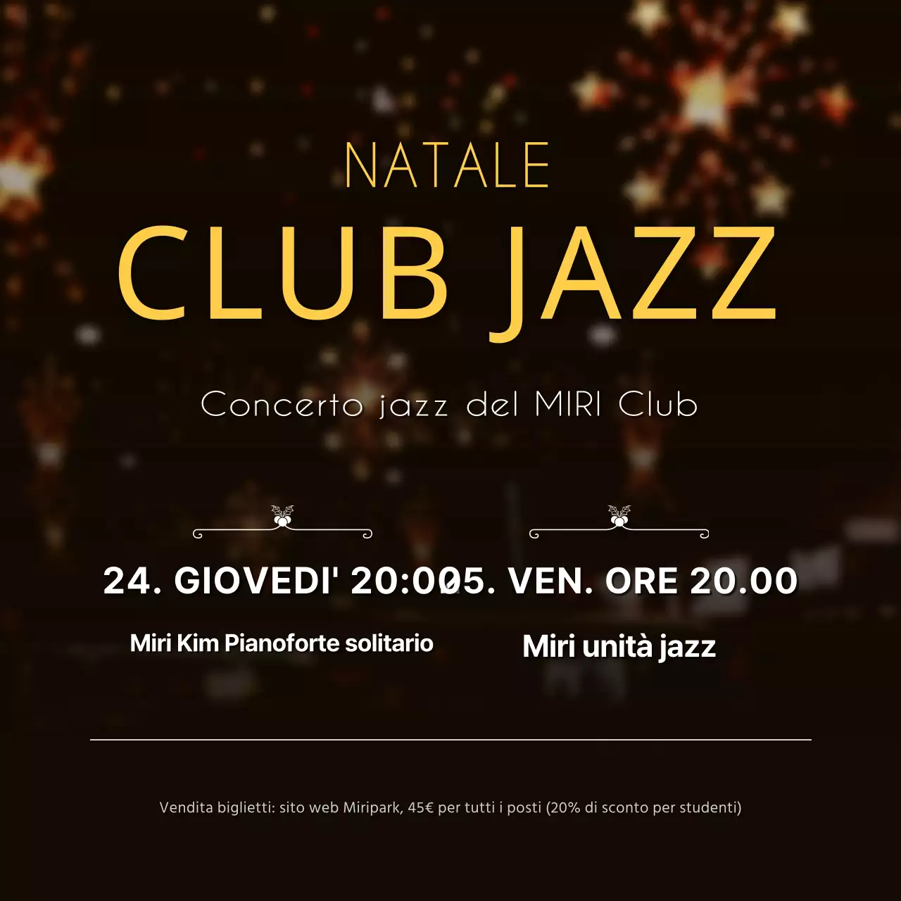 Quadri per i social media in nero per un concerto natalizio ordinato