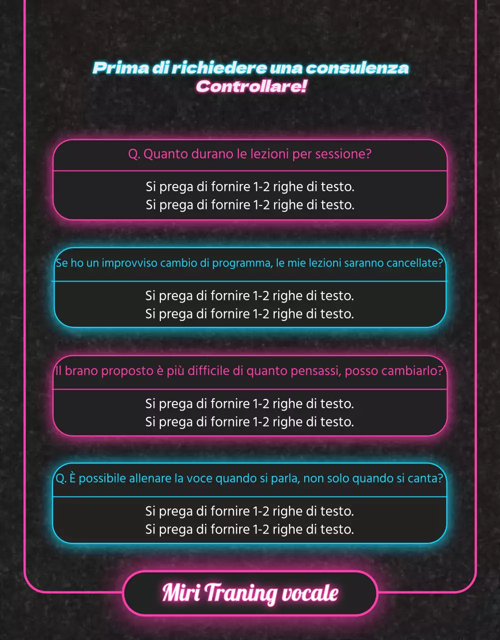 Lezione vocale al neon rosa e azzurro