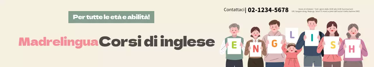 Illustrazione rosa Promozione della scuola di lingua inglese