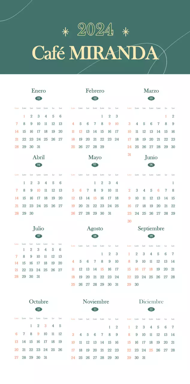 Calendario de cafés con recomendaciones de bebidas del mes