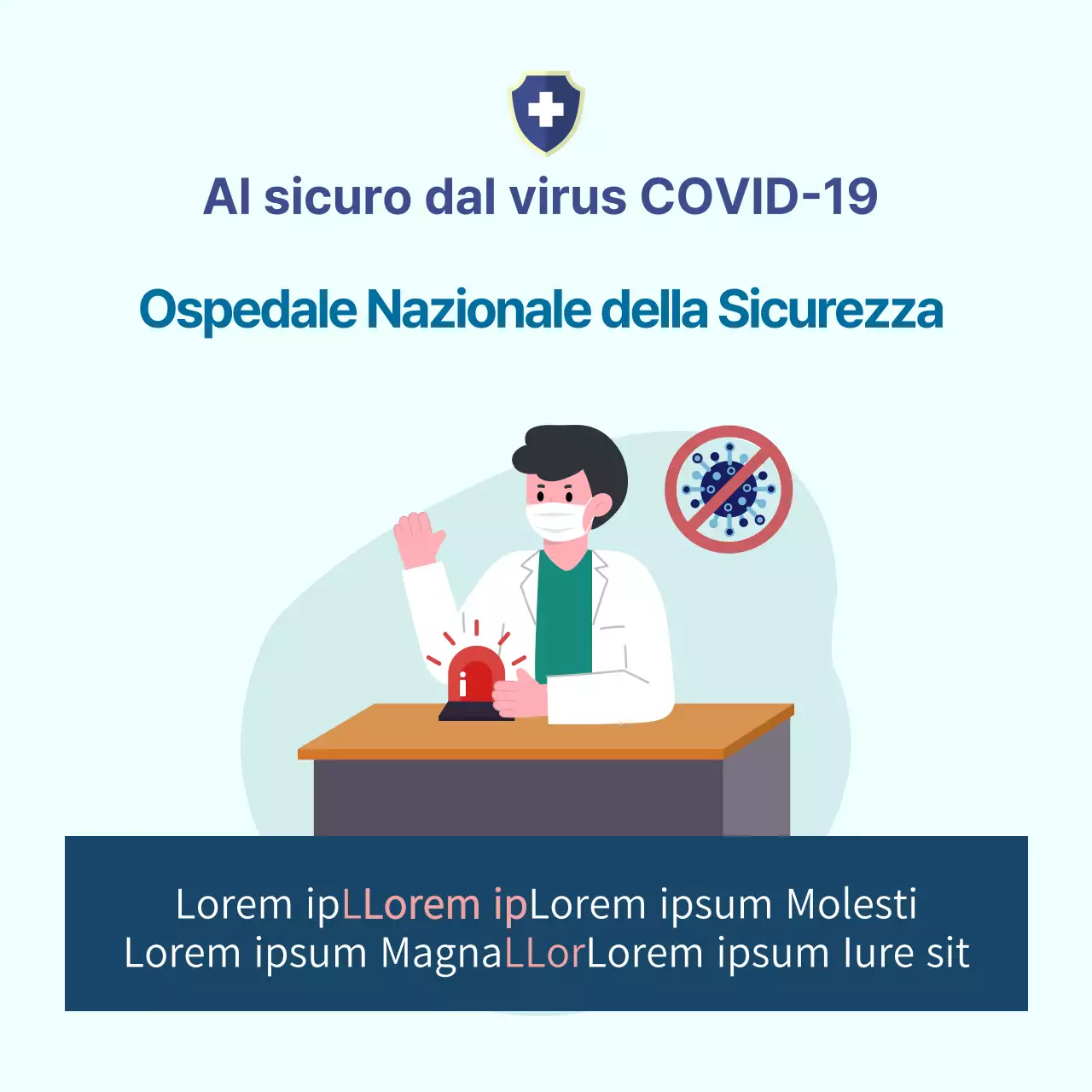 Avviso di Ospedale di soccorso di Corona con concetto di illustrazione blu chiaro