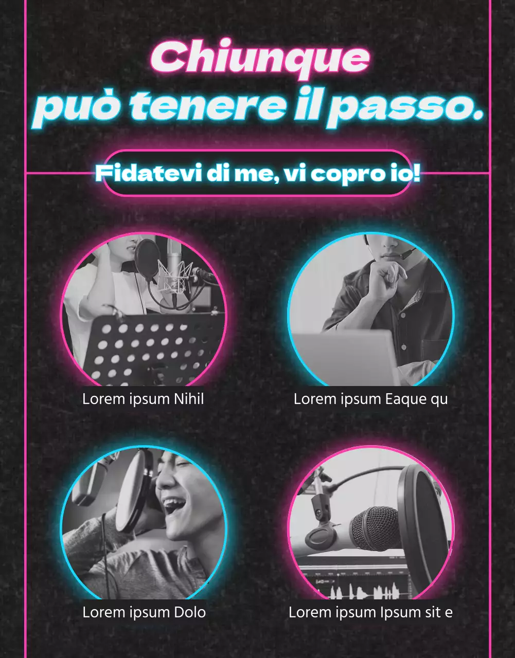 Lezione vocale al neon rosa e azzurro