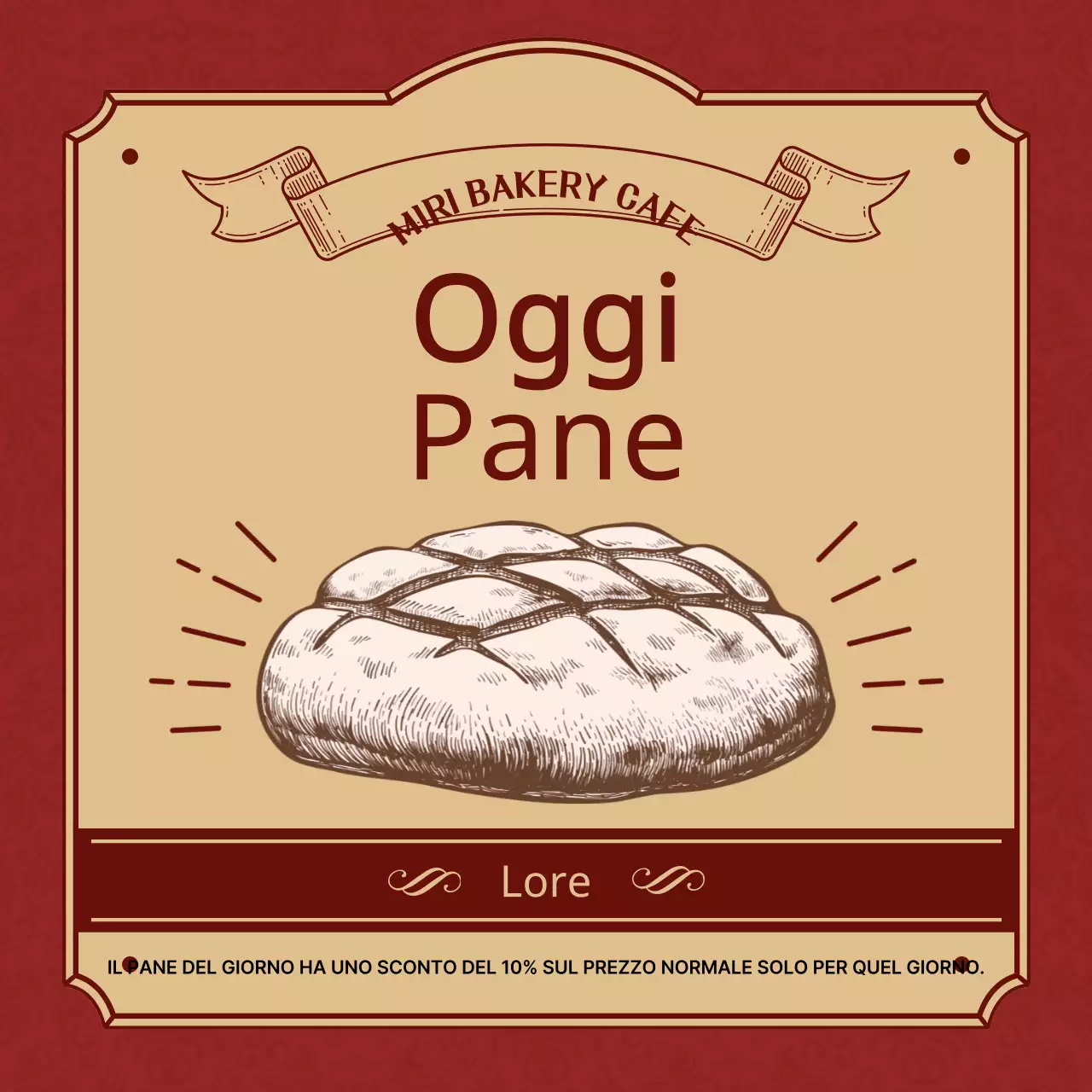 Menu Pane del giorno in rosso e beige con un concept vintage