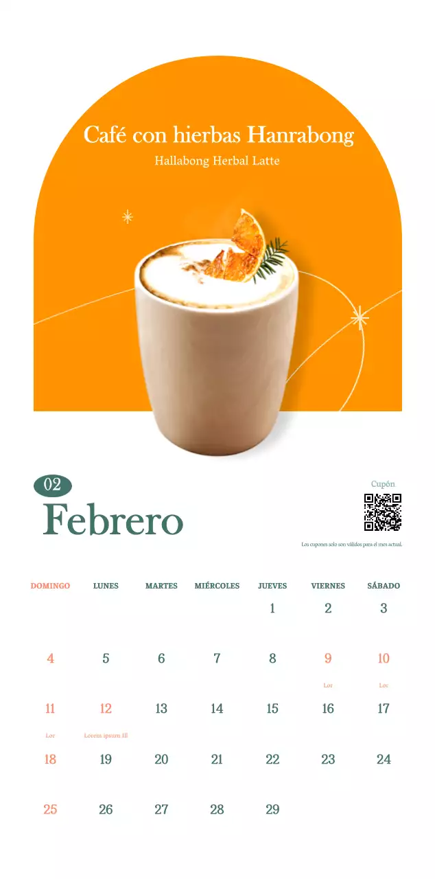 Calendario de cafés con recomendaciones de bebidas del mes