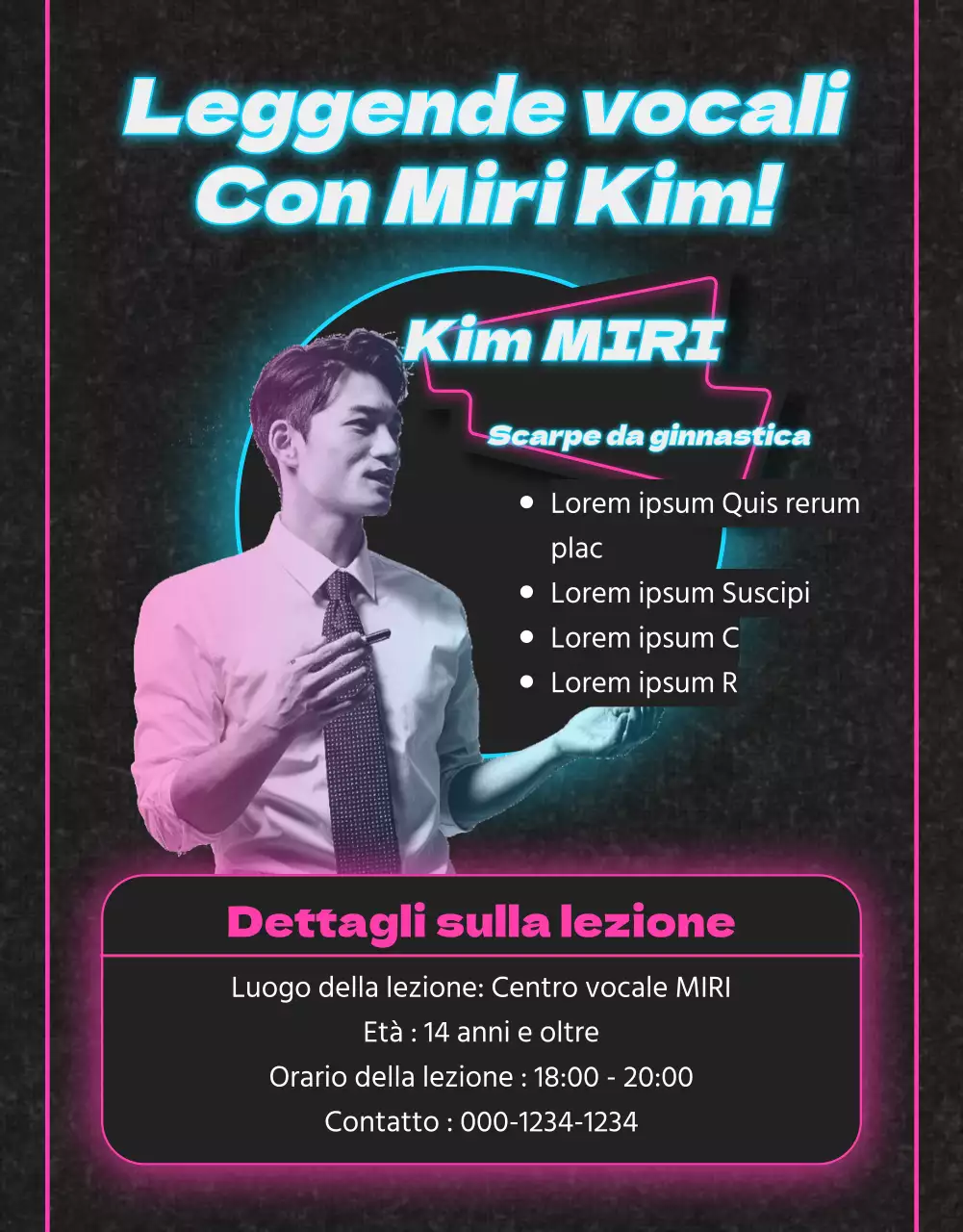 Lezione vocale al neon rosa e azzurro