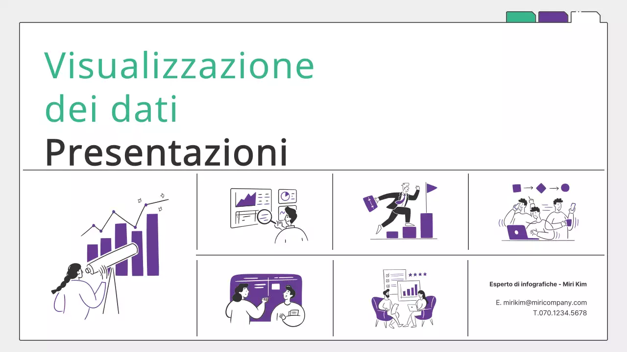 Grafici e infografiche semplici di colore verde e viola
