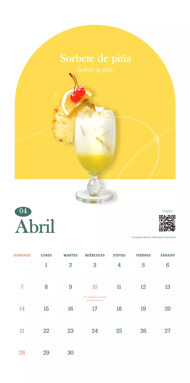 Calendario de cafés con recomendaciones de bebidas del mes