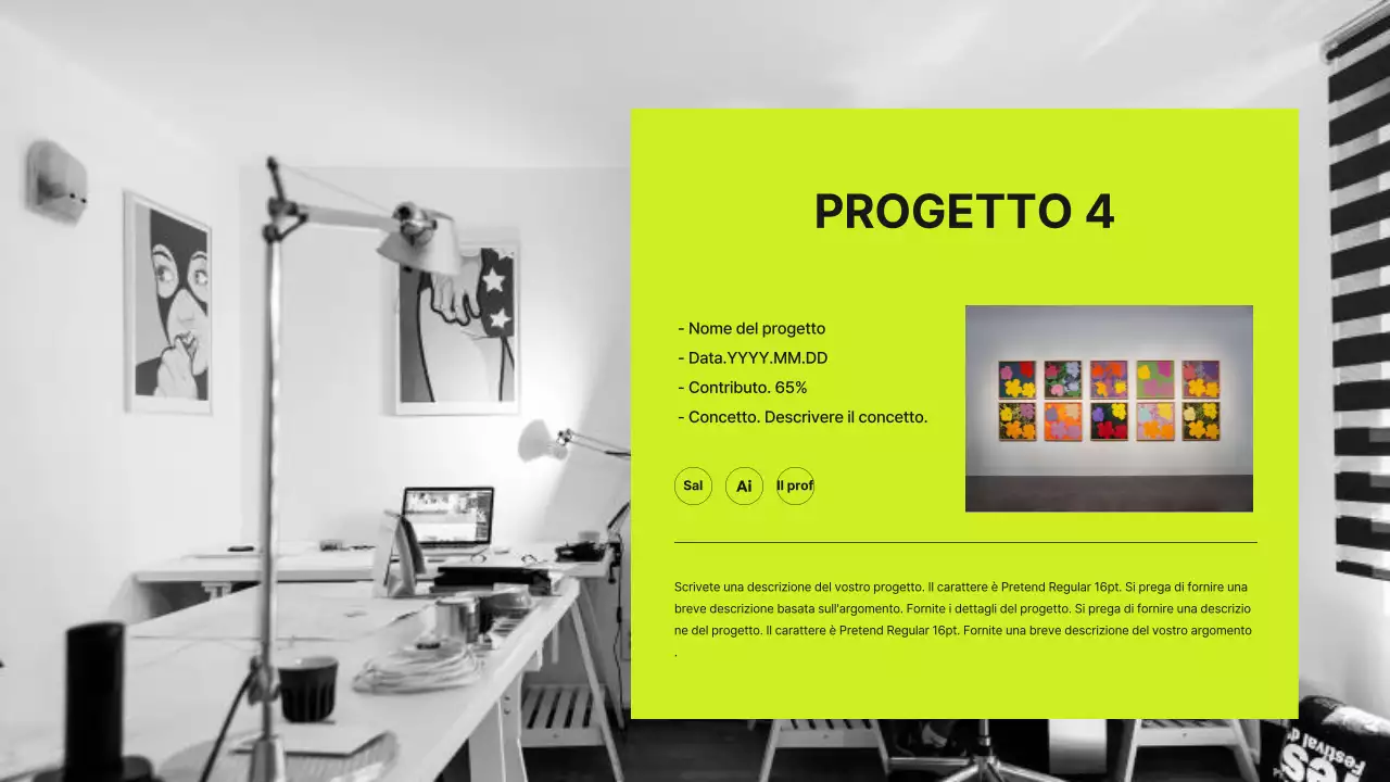 Portafoglio per designer con concetto di griglia in verde lime e nero