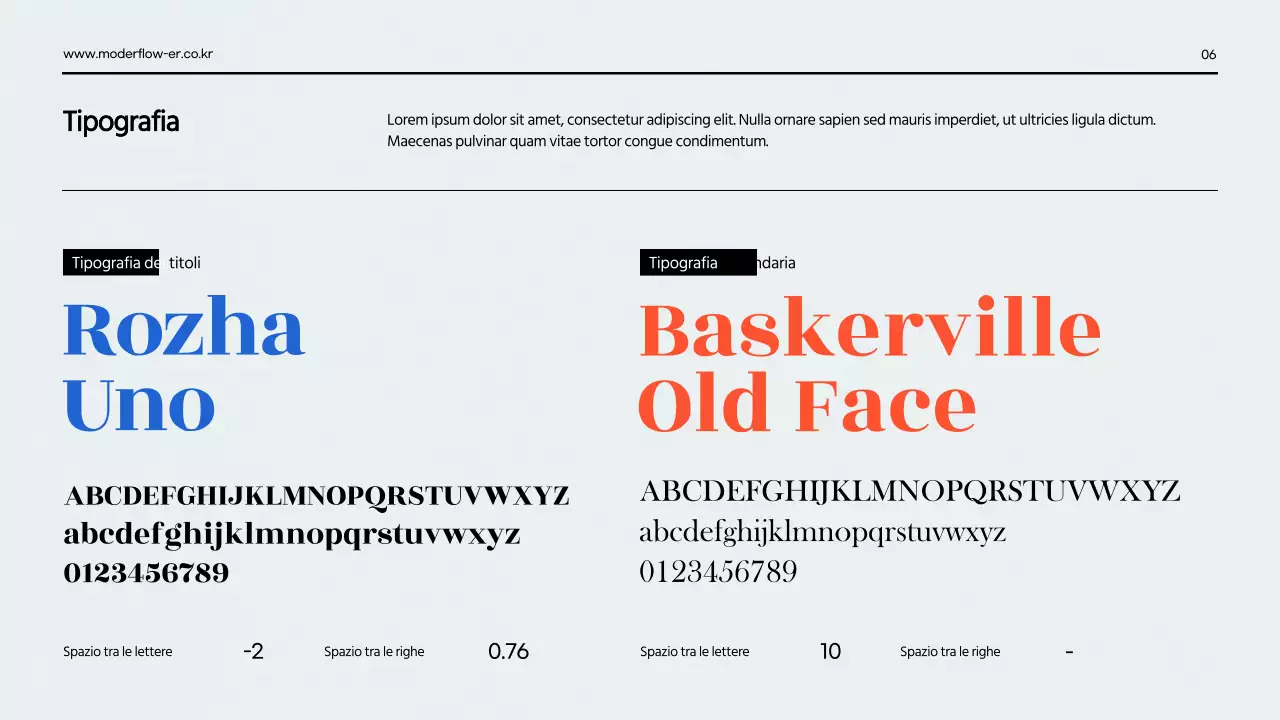 Una presentazione pulita della guida al marchio in rosso e blu