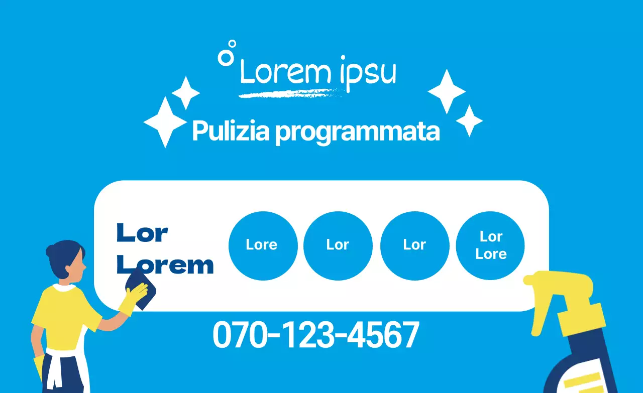 Promuovete il vostro servizio di pulizia a domicilio con una foto illustrativa in blu