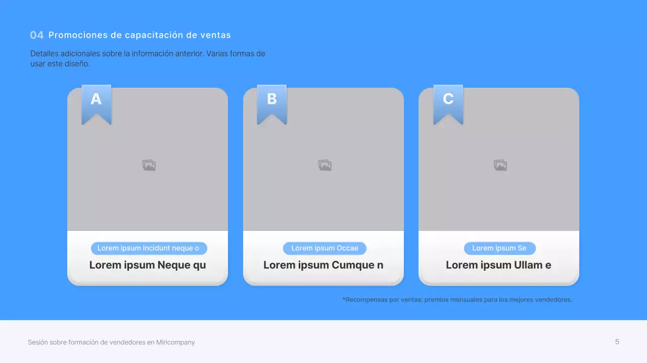 Sesión informativa de formación de vendedores con formas tridimensionales azules