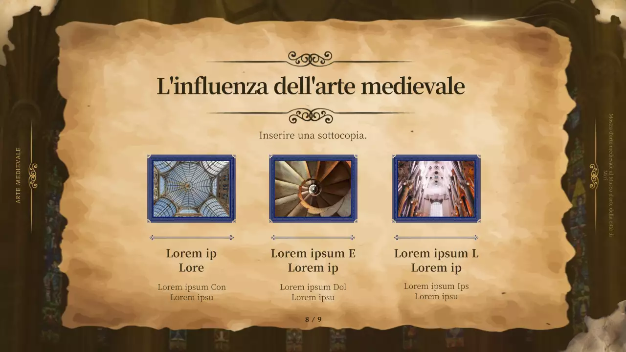 Arte medievale incorniciata in marrone per un look di classe nei materiali promozionali