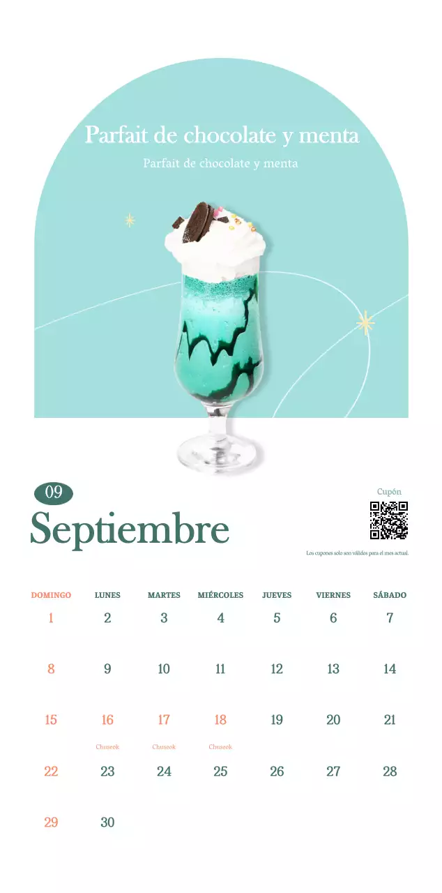 Calendario de cafés con recomendaciones de bebidas del mes