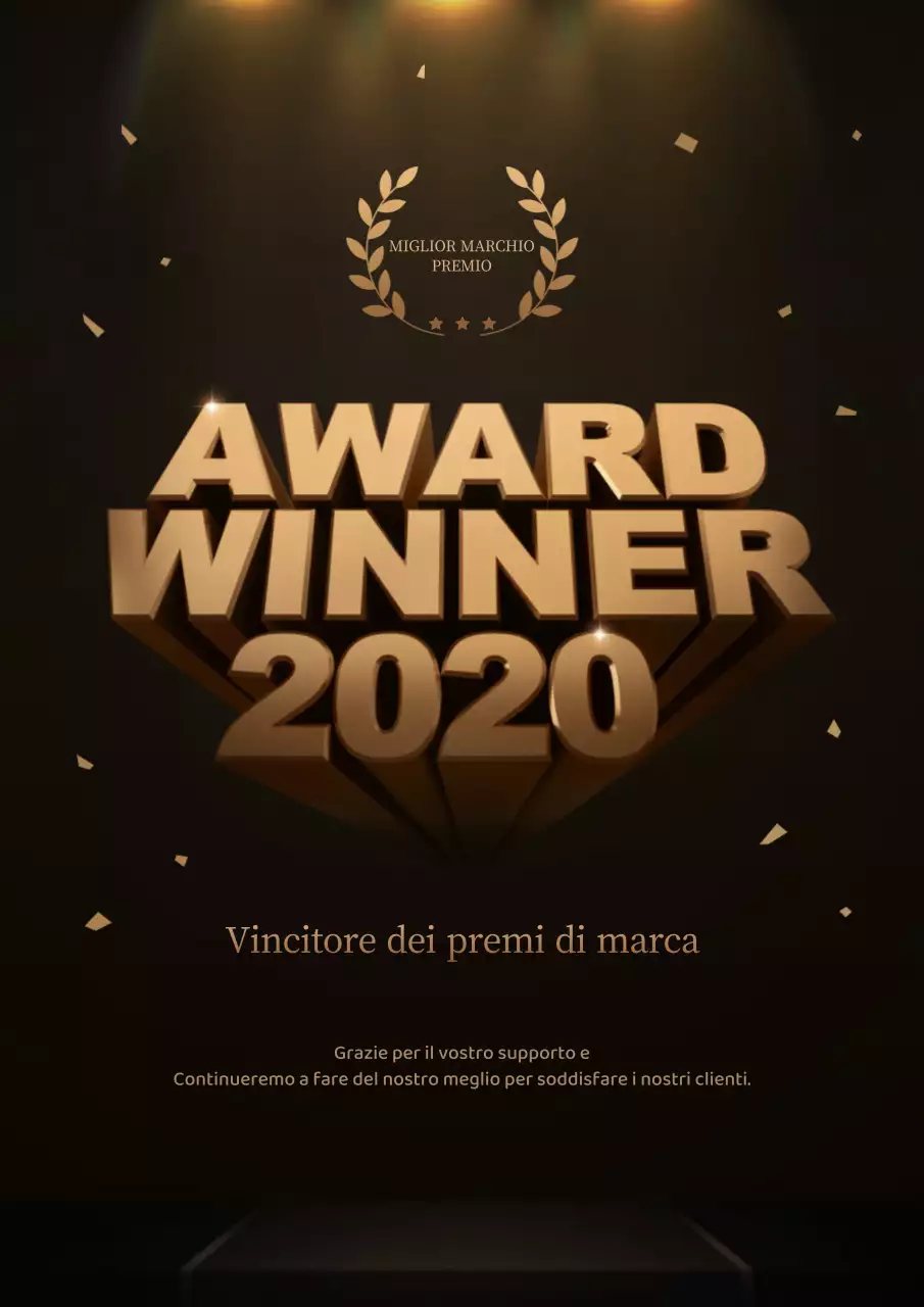 Festosa cerimonia di premiazione di fine anno con sfondo oro e nero