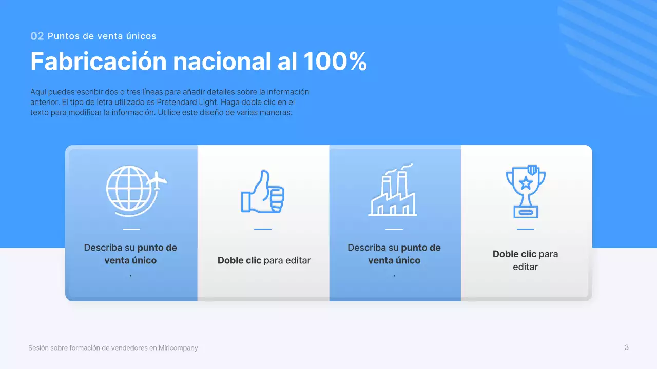 Sesión informativa de formación de vendedores con formas tridimensionales azules