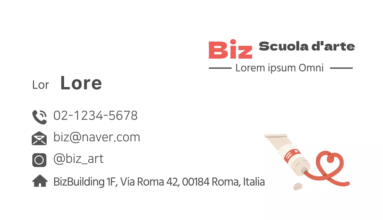 Biglietto da visita della scuola d'arte illustrato in rosso