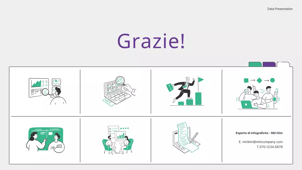 Grafici e infografiche semplici di colore verde e viola