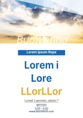 Promuovete la preghiera mattutina di Capodanno di una chiesa semplice con una foto del cielo blu e giallo.