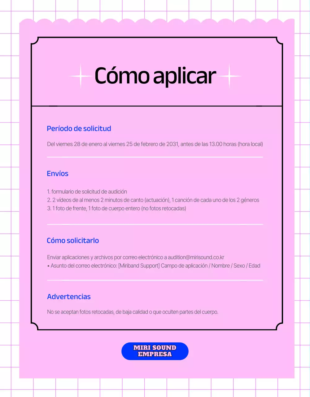 Audiciones abiertas de bandas con color sobre fondo negro