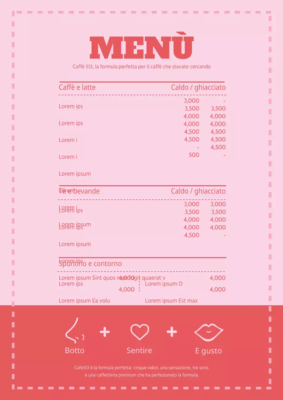 Semplice menu del caffè in rosa e rosso
