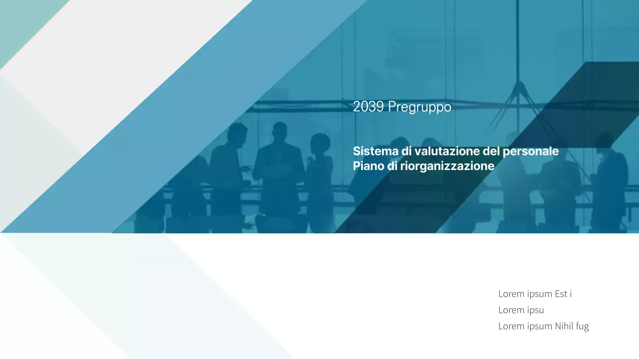 Piano aziendale blu-verde e grigio per la riorganizzazione del sistema di valutazione del personale di Mirigroup Piano aziendale